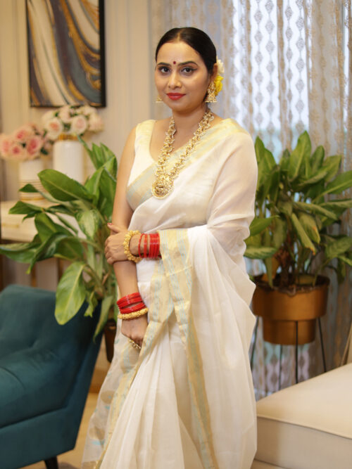 Chanderi Silk Saree - Pearl White