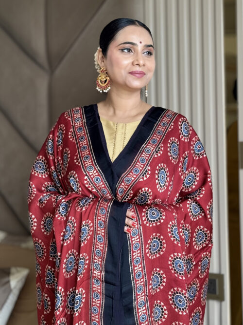 Ajrakh Modal Circle Print Dupatta - Red