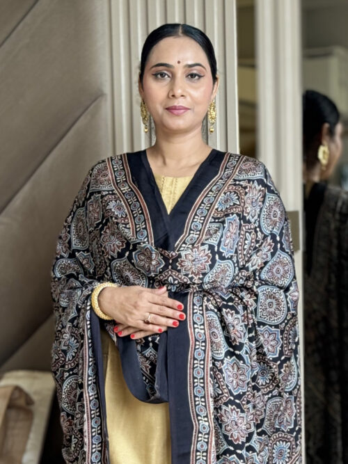 Ajrakh Modal Paisley Print Dupatta - Black