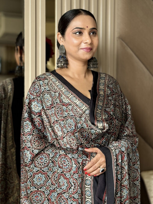 Ajrakh Modal Geometric Print Dupatta - Black & White