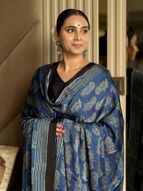 Ajrakh Modal “Vanaspati” Print Dupatta - Slate Blue