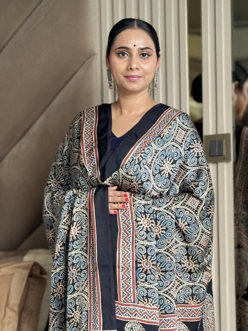 Ajrakh Modal Big Circle Print Dupatta - Black