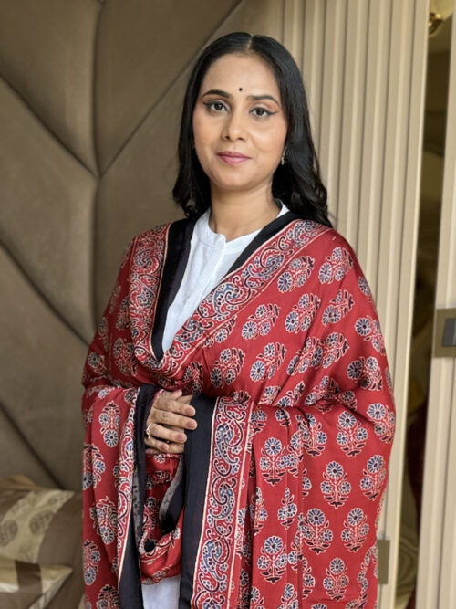 Ajrakh Modal “Vanaspati” Print Dupatta - Red