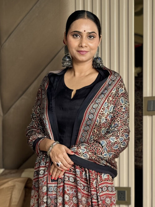 Ajrakh Modal Mosaic Print Dupatta - Black