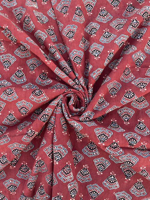 Ajrakh Hand Block Print Butta Design Cotton Fabric - Red