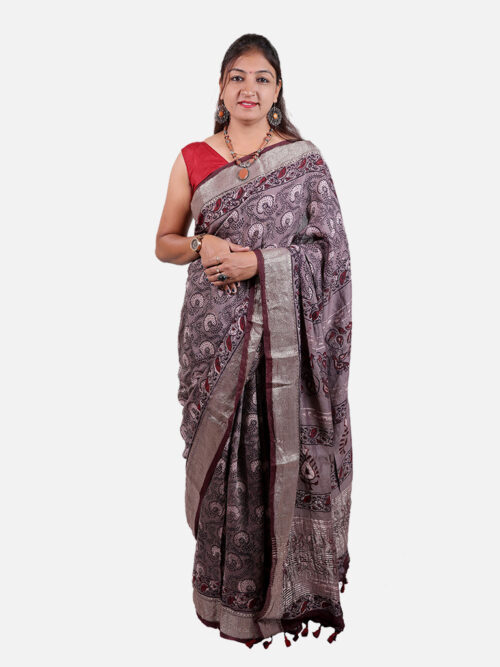 Tarapur Nandana Daisy Print Saree - Ash Rose