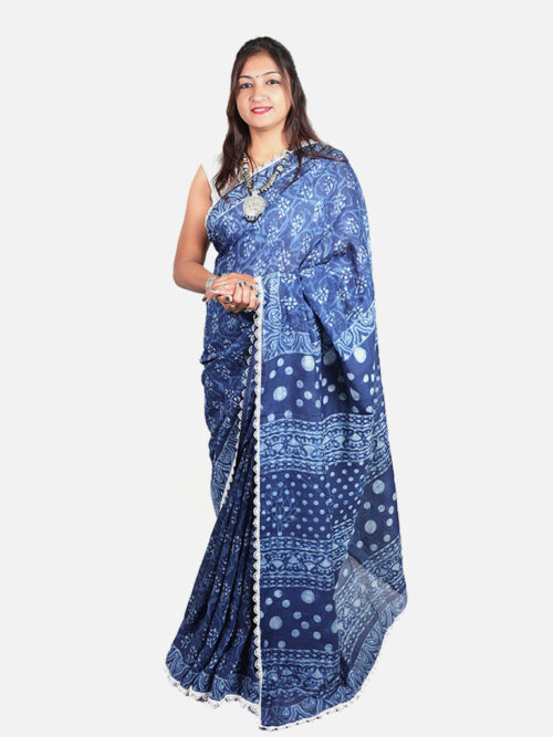 Tarapur Nandana Jalam Buta Small Border Saree - Indigo