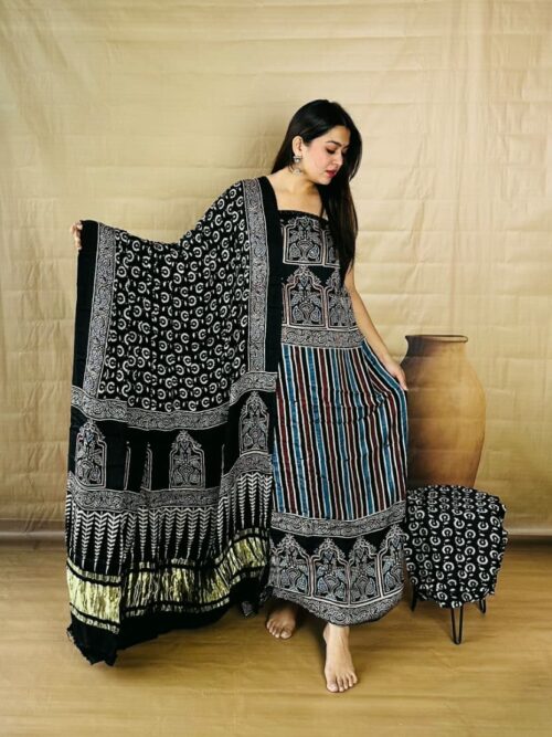 Black & Grey Pure Modal Silk Unstitched Dress Material