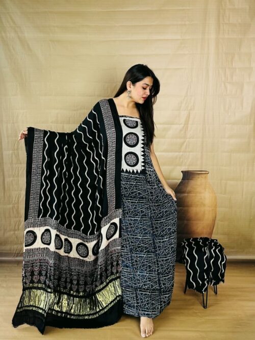 Black & White Pure Modal Silk Unstitched Dress Material