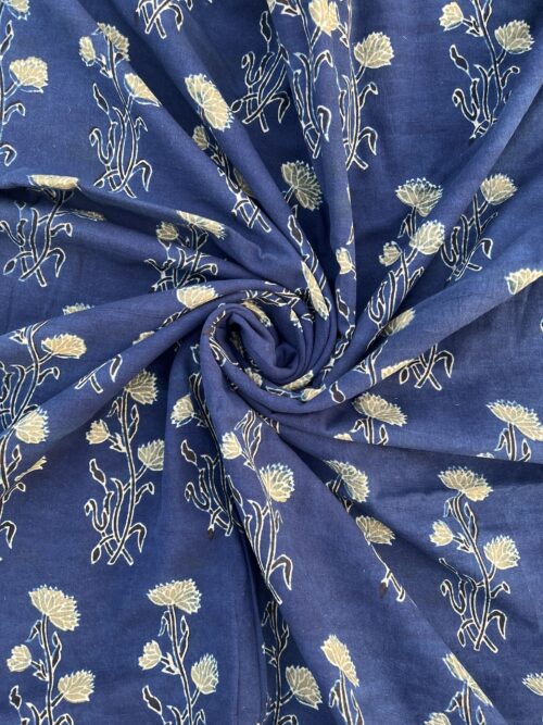 Aasmani Valli Ajrakh Hand Block Cotton Fabric