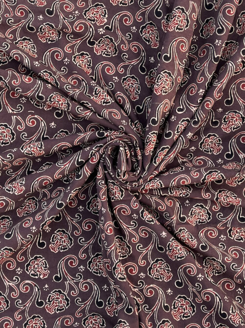 Midnight Puspa Vriksha Ajrakh Hand Block Cotton Fabric