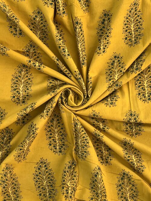 Mustard Vana Ajrakh Hand Block Cotton Fabric