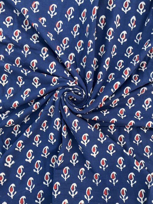 Amra-kosh Indigo Butti Ajrakh Hand Block Cotton Fabric