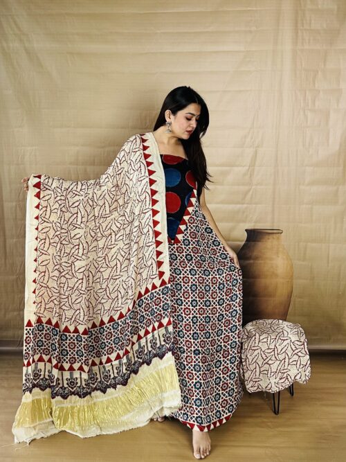 Ivory with Yoke-Pure Modal Silk Unstitched Dress Material