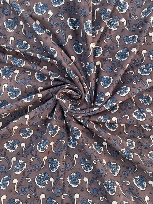 Plum Pushpa Vriksh Ajrakh Hand Block Cotton Fabric
