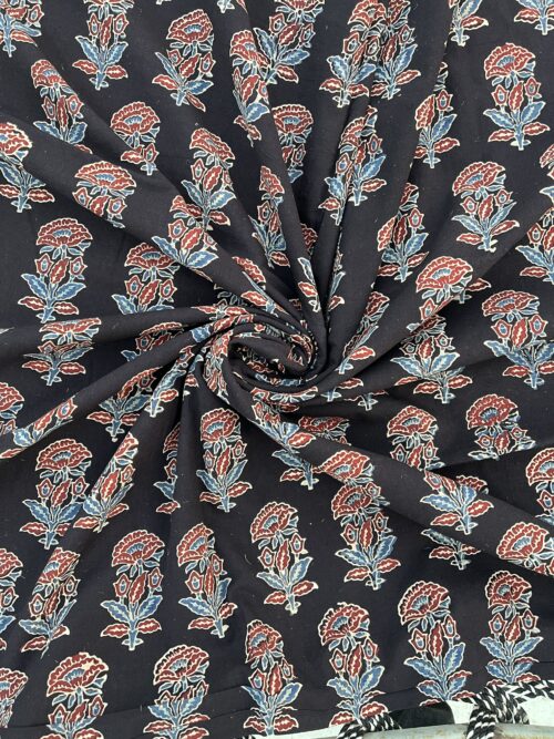 Midnight Lotus Heritage Ajrakh Hand Block Cotton Fabric