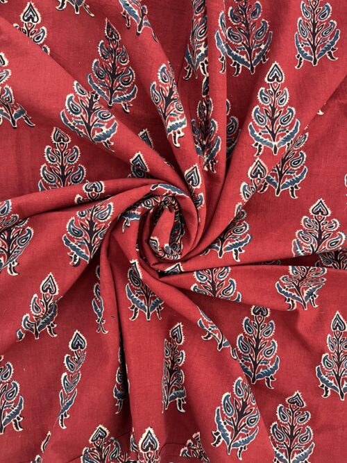 Tamra Leaf Ajrakh Hand Block Cotton Fabric