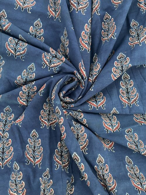 Aura Indigo Ajrakh Hand Block Cotton Fabric