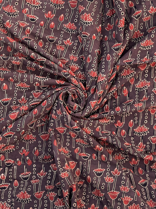 Mulberry Earth Lotus Ajrakh Hand Block Cotton Fabric