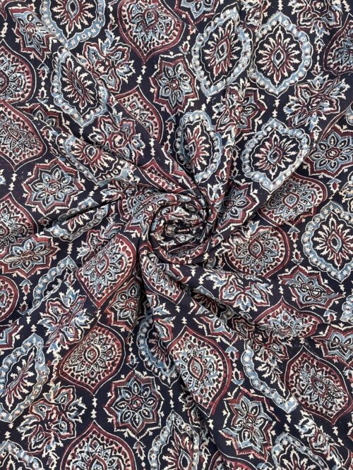 Black Midnight Mehraab Ajrakh Hand Block Cotton Fabric