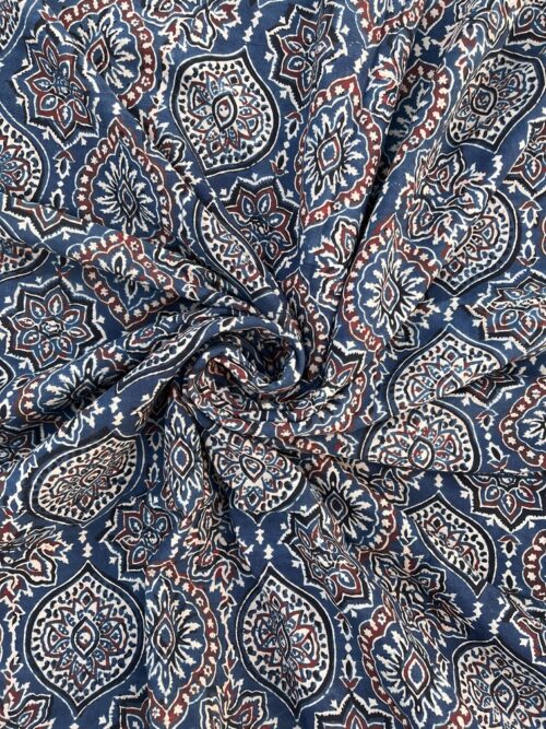 Cobalt Mosaic Heritage Ajrakh Hand Block Cotton Fabric