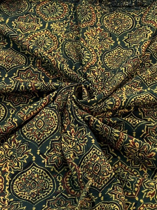 Deep Forest Zard Ajrakh Hand Block Cotton Fabric