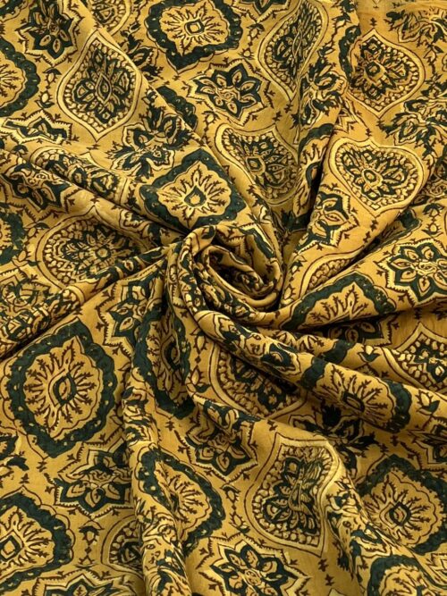 Ochre Ambar Star Ajrakh Hand Block Cotton Fabric