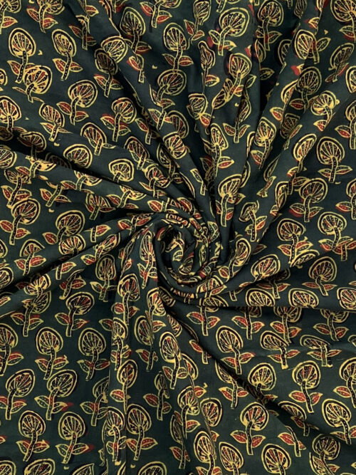 Teal Tallika Ajrakh Hand Block Cotton Fabric