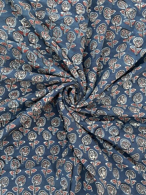 Slate Blue Spring Ajrakh Hand Block Cotton Fabric