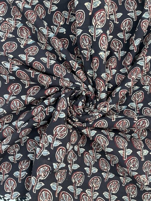 Midnight Manjari  Ajrakh Hand Block Cotton Fabric