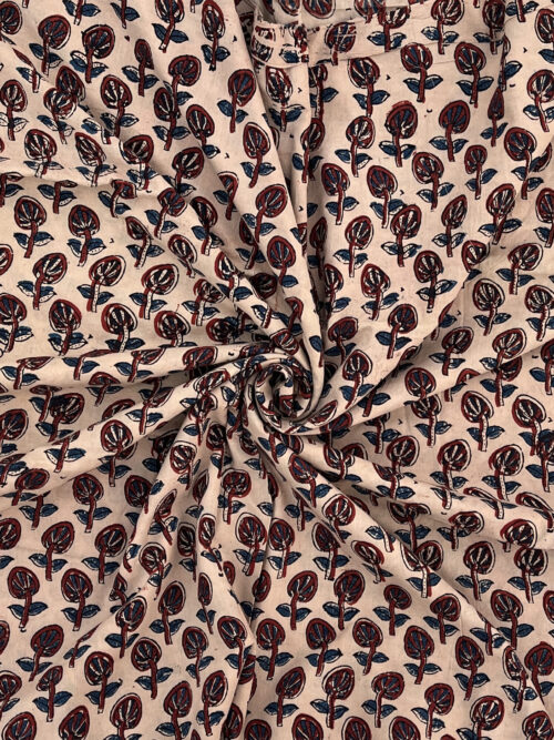 Ivory Earth Bud Ajrakh Hand Block Cotton Fabric