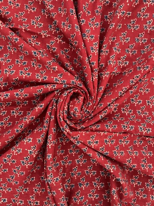 Crimson Vasundhara Floral Lattice Ajrakh Hand Block Cotton Fabric