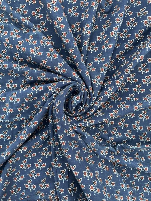 Royal Indigo Madder Buti Ajrakh Hand Block Cotton Fabric