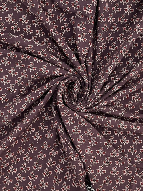 Mulberry Wine Pushpa Buti Ajrakh Hand Block Cotton Fabric