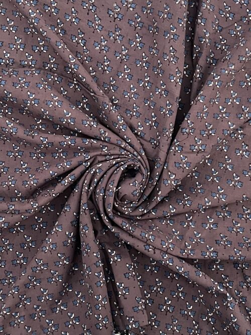 Smoke Quartz Floral Buti Ajrakh Hand Block Cotton Fabric