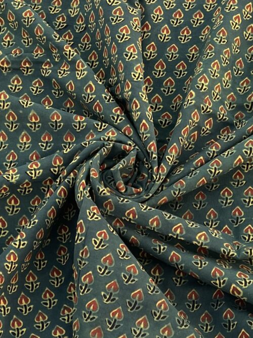 Sage Green Beej Buti Ajrakh Hand Block Cotton Fabric