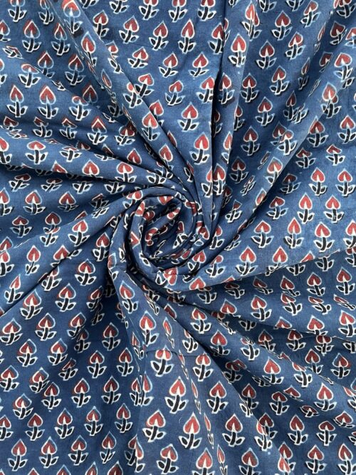 Nila Prithvi Paan Buti Ajrakh Hand Block Cotton Fabric