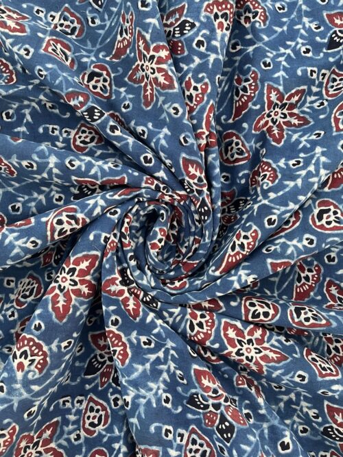 Nila Kusum Valli Ajrakh Hand Block Cotton Fabric