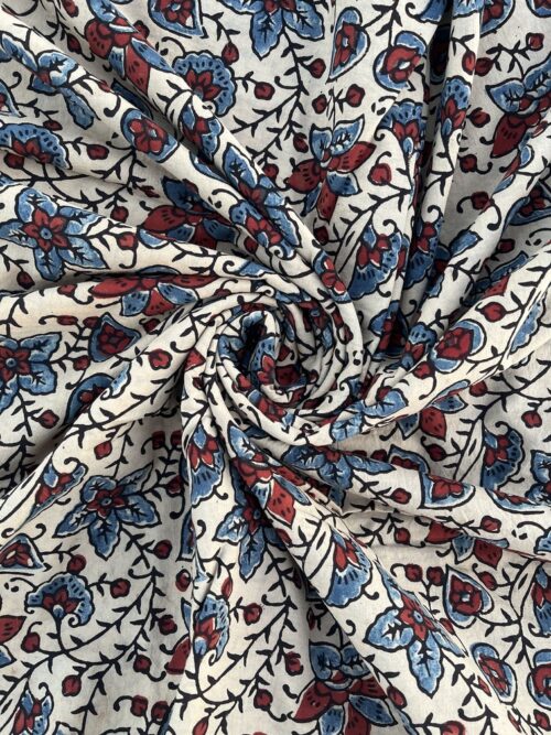 Ancient Moon Blossom Ajrakh Hand Block Cotton Fabric