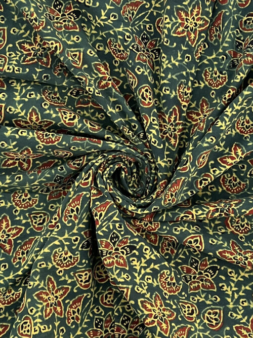 Moss Green Lata Vana  Ajrakh Hand Block Cotton Fabric