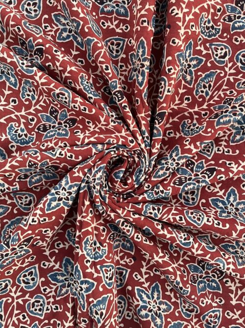 Madder Red Heritage Petals  Ajrakh Hand Block Cotton Fabric