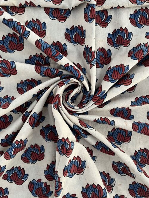 Shvet Kamal Ajrakh Hand Block Cotton Fabric