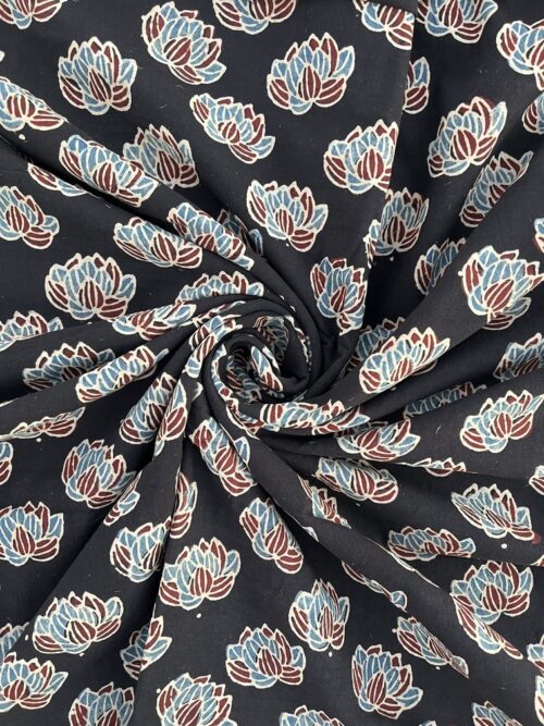 Midnight Kamal Ajrakh Hand Block Cotton Fabric