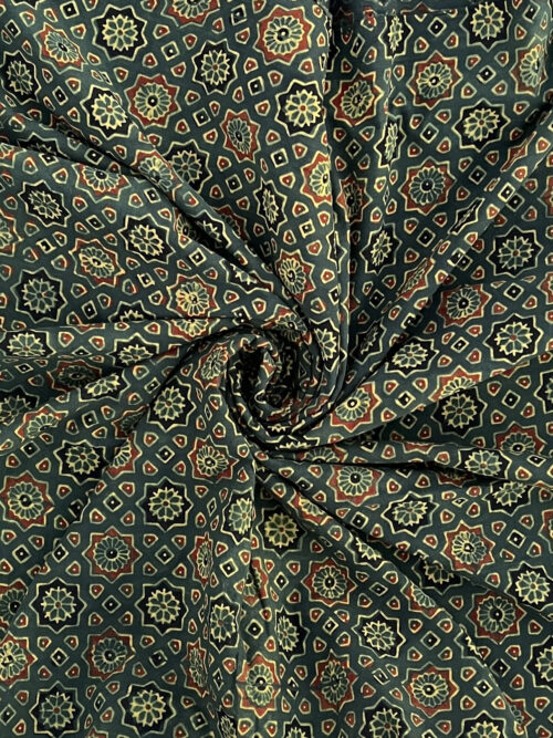 Sage Green Mosaic Ajrakh Hand Block Cotton Fabric