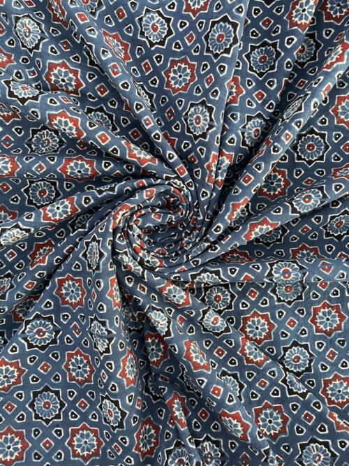 Indigo Galaxy Trellis Ajrakh Hand Block Cotton Fabric