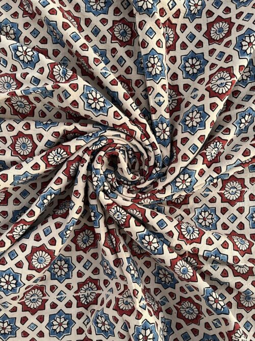Ivory Astral Lattice Ajrakh Hand Block Cotton Fabric