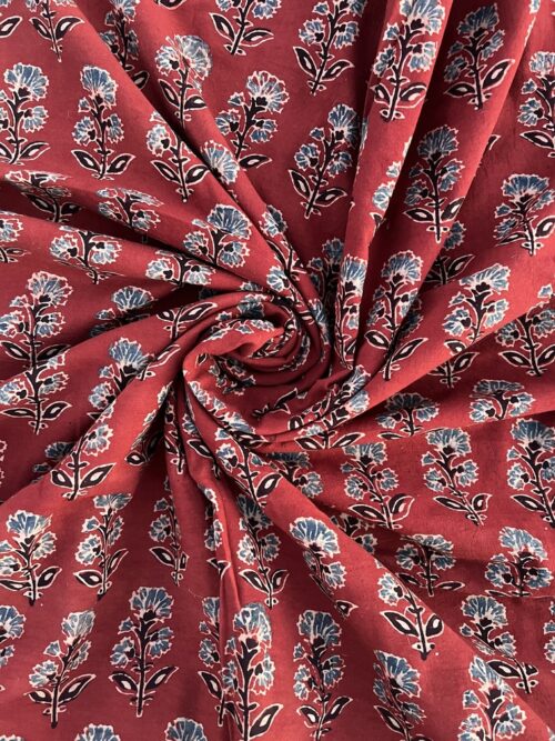 Crimson Earth Pushpa Ajrakh Hand Block Cotton Fabric