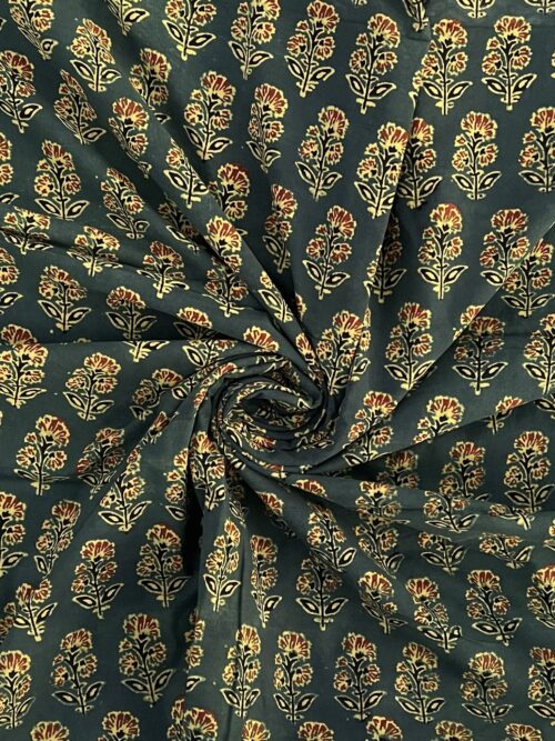 Sage & Iron Moss Ajrakh Hand Block Cotton Fabric