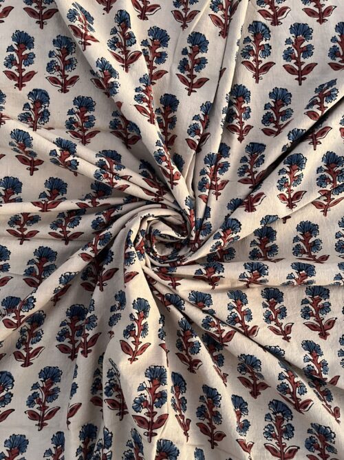 Natural Ivory & Madder Stem Ajrakh Hand Block Cotton Fabric