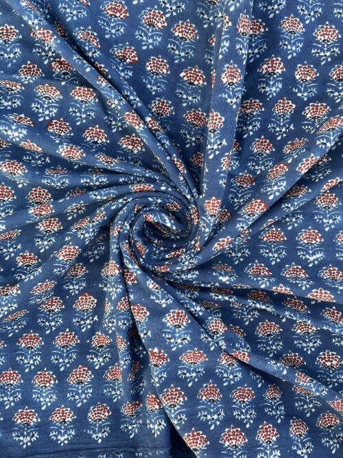 Indigo Madder Buti Ajrakh Hand Block Cotton Fabric